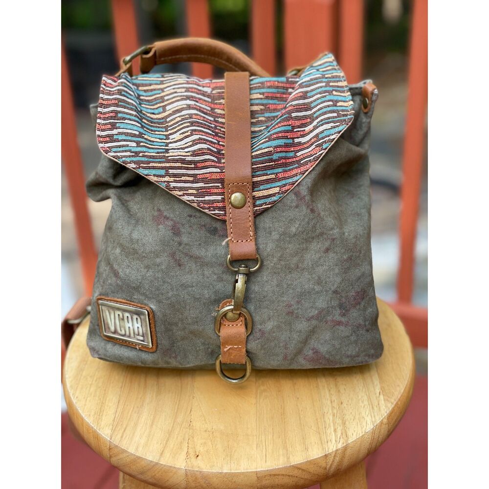 Vintage Canvas & Leather Backpack Boho Travel Bag Rustic Indie School Satchel